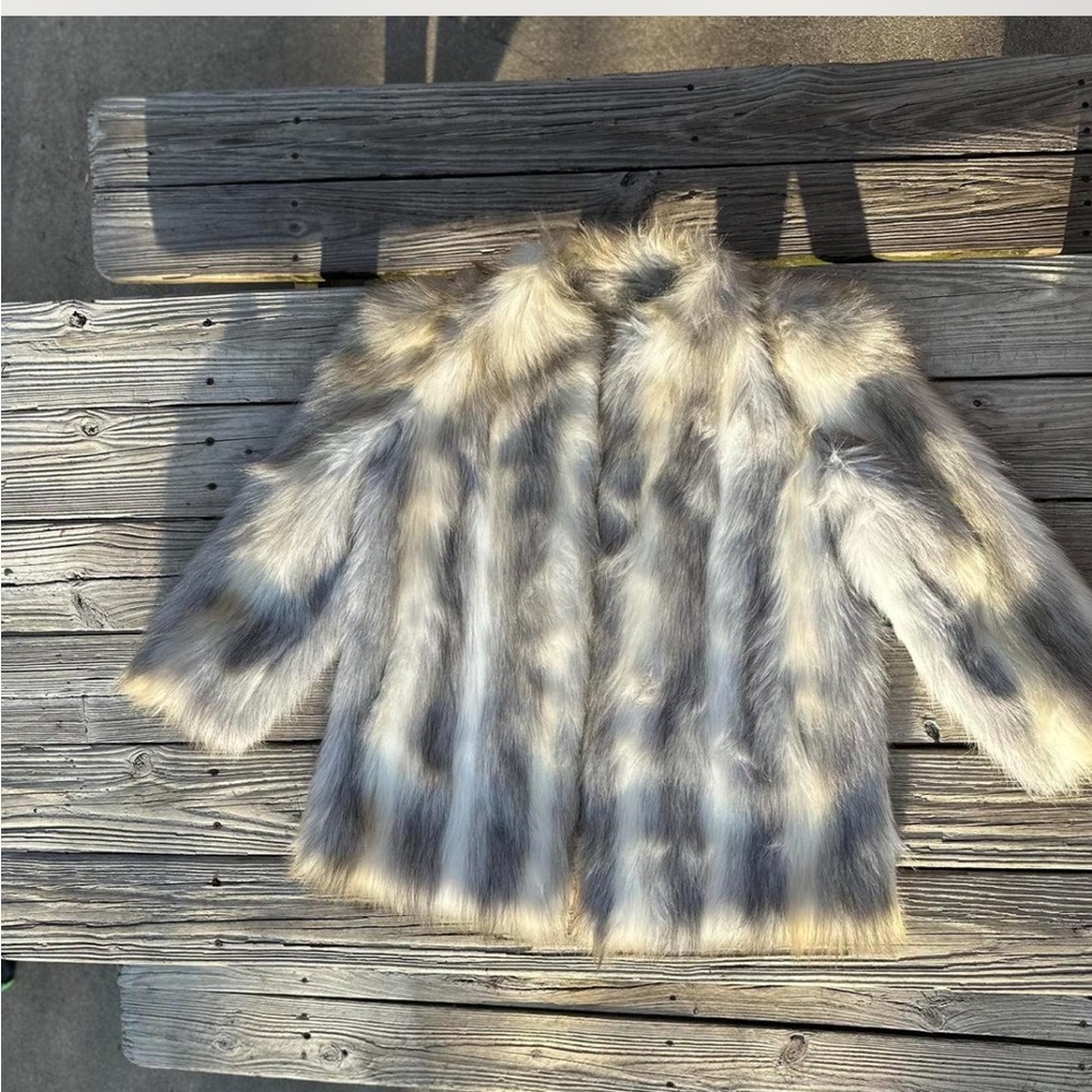 Vintage Faux Fur Coat in Mixed Gray and Cream